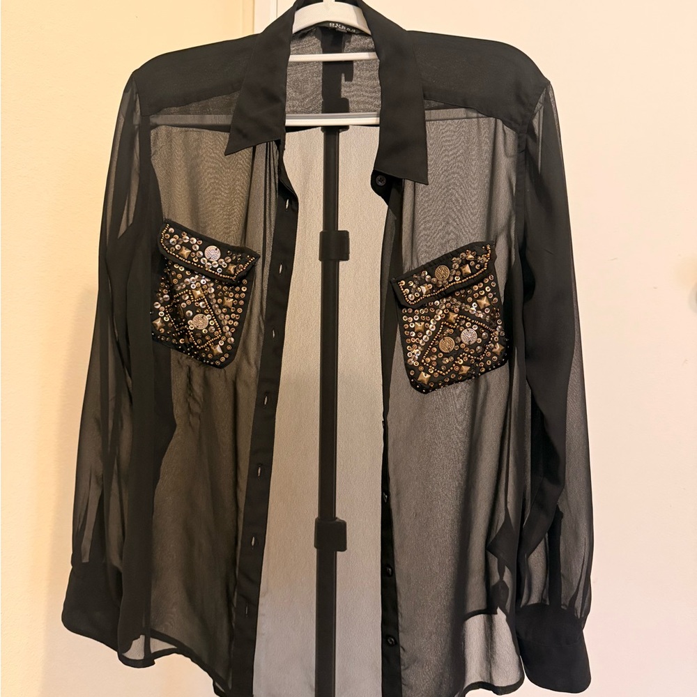 Guess Black Sheer Blouse